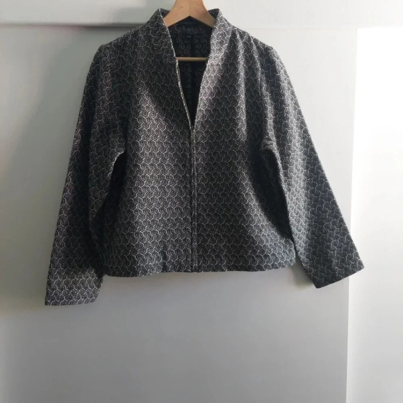 Eileen Fisher Zip-Up Pattern jacket black & white organic cotton PL Office - Picture 6 of 12